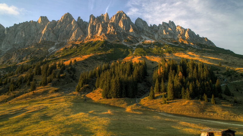 Mountain Range at Sunset — Green, Serene, Photograph, Forest, Grassland