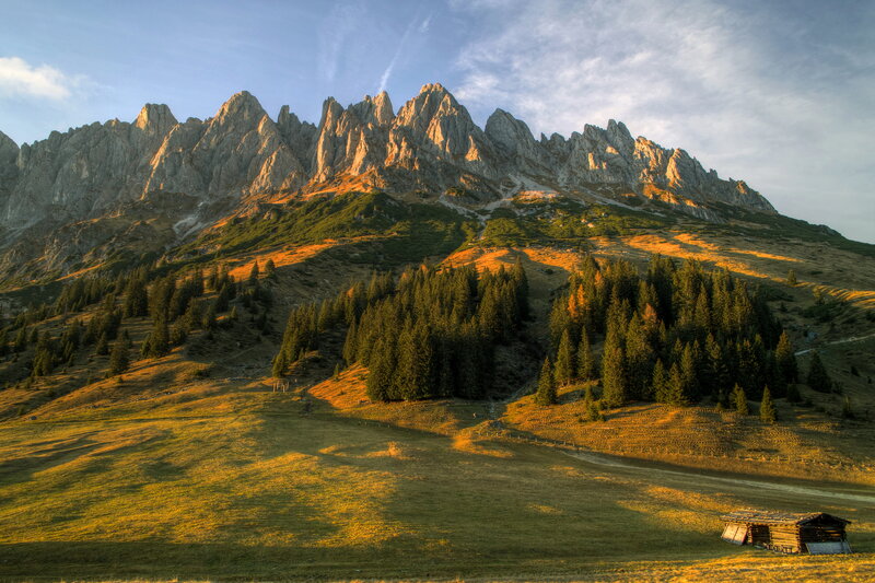 Mountain Range at Sunset — Green, Serene, Photograph, Forest