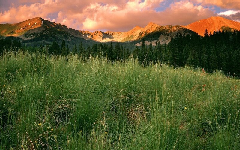 Mountain Range at Sunset — Green, Serene, Photograph, Grass