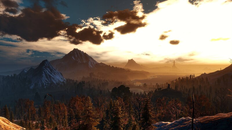 Mountain Range at Sunset — Orange, Dramatic, 3d Render, Forest