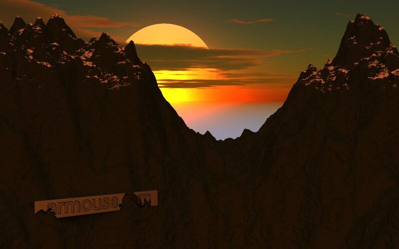 Mountain Range at Sunset — Orange, Dramatic, 3d Render