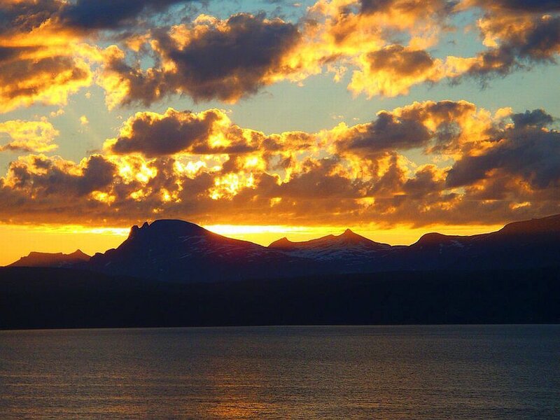 Mountain Range at Sunset — Orange, Dramatic, Photograph, Clouds, Sky