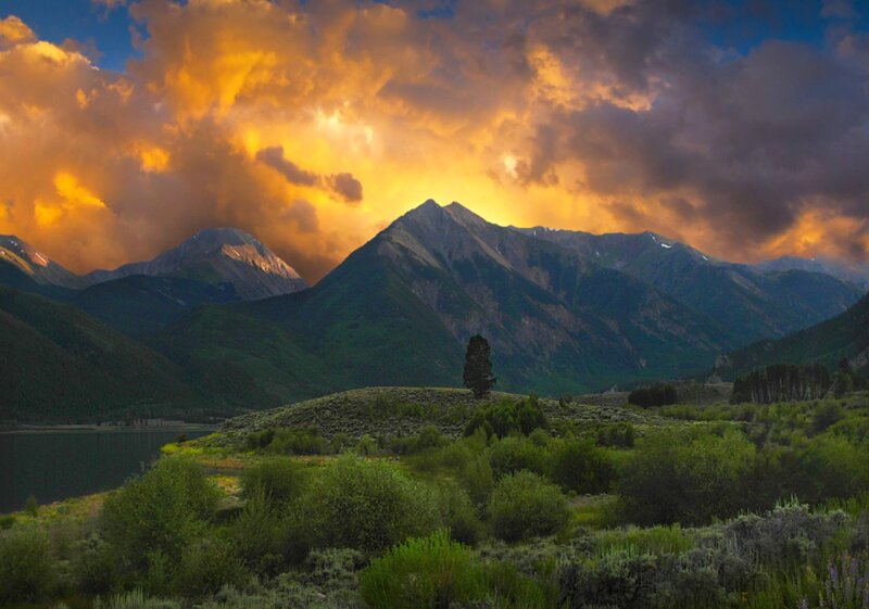 Mountain Range at Sunset — Orange, Dramatic, Photograph, Clouds