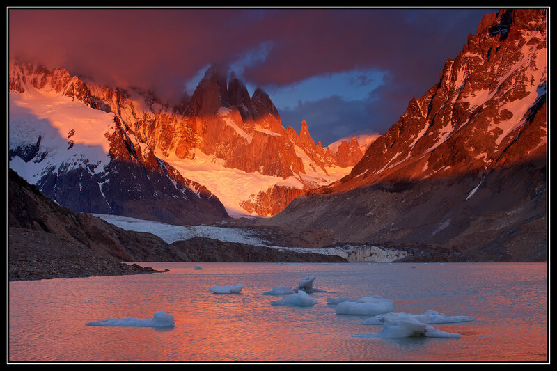 Mountain Range at Sunset — Orange, Dramatic, Photograph, Glacier