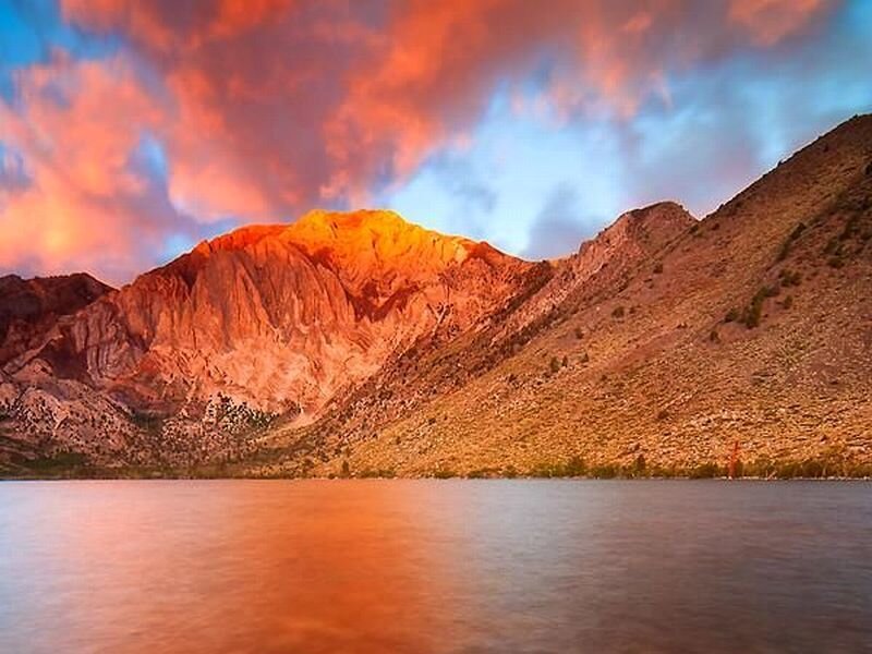 Mountain Range at Sunset — Orange, Dramatic, Photograph, Lake