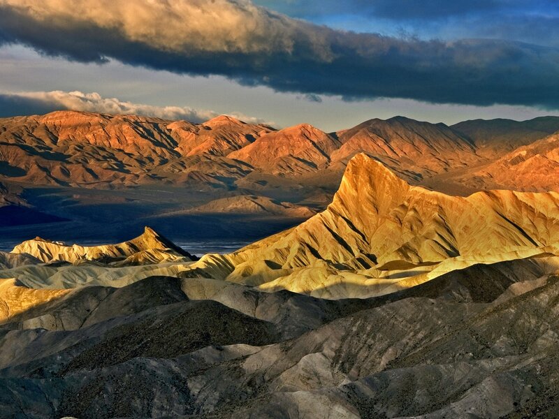 Mountain Range at Sunset — Orange, Dramatic, Photograph, Mountains, Clouds, Desert, Brown