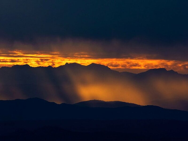 Mountain Range at Sunset — Orange, Dramatic, Photograph, Mountains, Clouds
