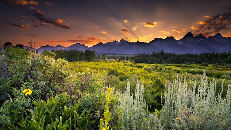 Mountain Range at Sunset — Orange, Dramatic, Photograph, Mountains, Sky