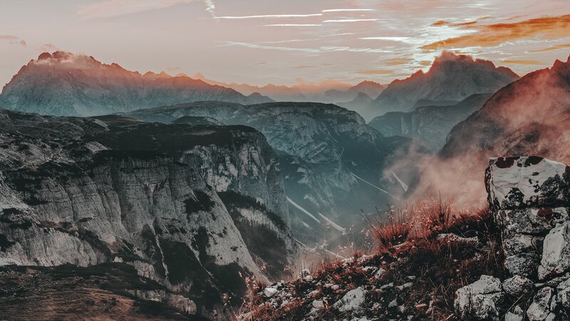 Mountain Range at Sunset — Orange, Dramatic, Photograph, Mountains, Valley
