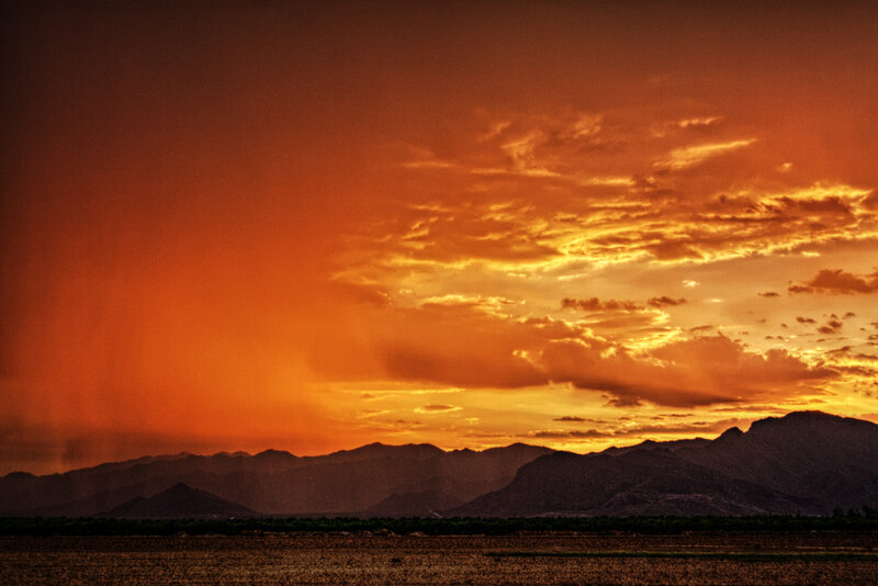 Mountain Range at Sunset — Orange, Dramatic, Photograph, Sky, Clouds