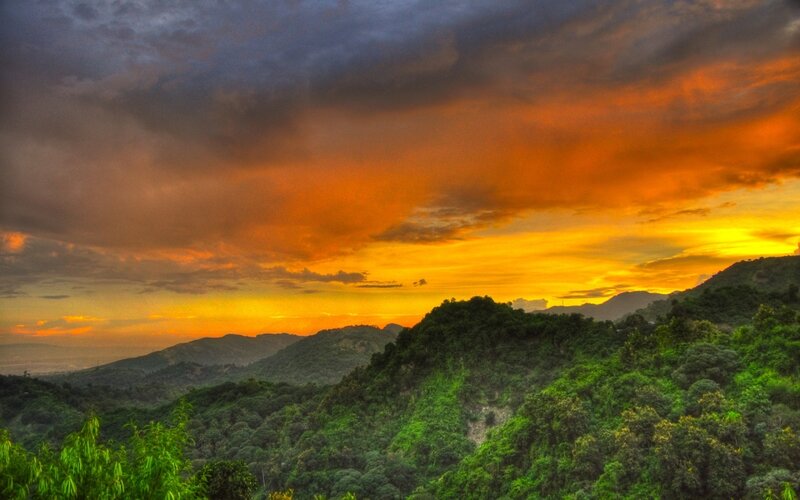 Mountain Range at Sunset — Orange, Dramatic, Photograph, Sky