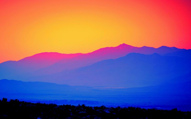 Mountain Range at Sunset — Orange, Dramatic, Photograph, Sky, Valley