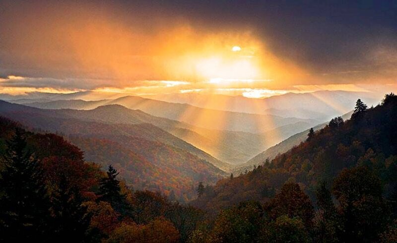 Mountain Range at Sunset — Orange, Dramatic, Photograph, Sunlight
