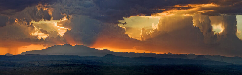 Mountain Range at Sunset — Orange, Dramatic, Photograph