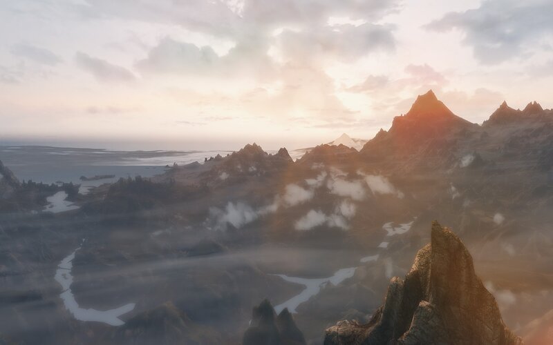 Mountain Range at Sunset — Orange, Serene, 3d Render, Mountains