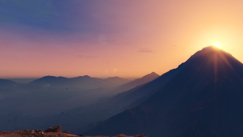 Mountain Range at Sunset — Orange, Serene, 3d Render, Sun, Sky