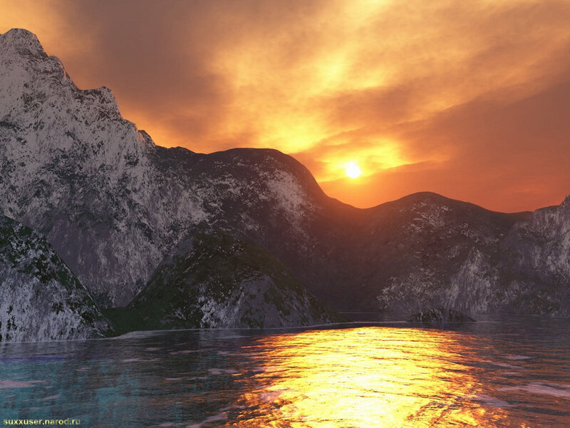 Mountain Range at Sunset — Orange, Serene, 3d Render