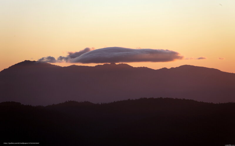 Mountain Range at Sunset — Orange, Serene, Photograph, Cloud