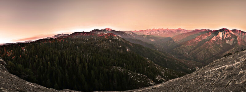 Mountain Range at Sunset — Orange, Serene, Photograph, Forest, Valley, Sky