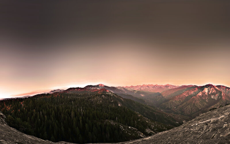 Mountain Range at Sunset — Orange, Serene, Photograph, Forests, Valleys