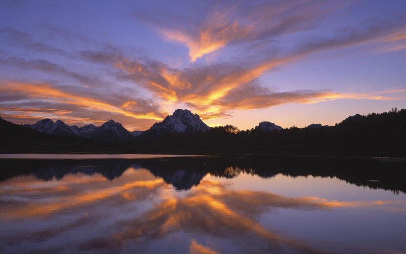 Mountain Range at Sunset — Orange, Serene, Photograph, Mountains