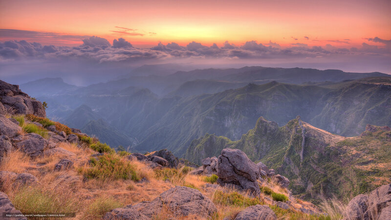 Mountain Range at Sunset — Orange, Serene, Photograph, Rocks