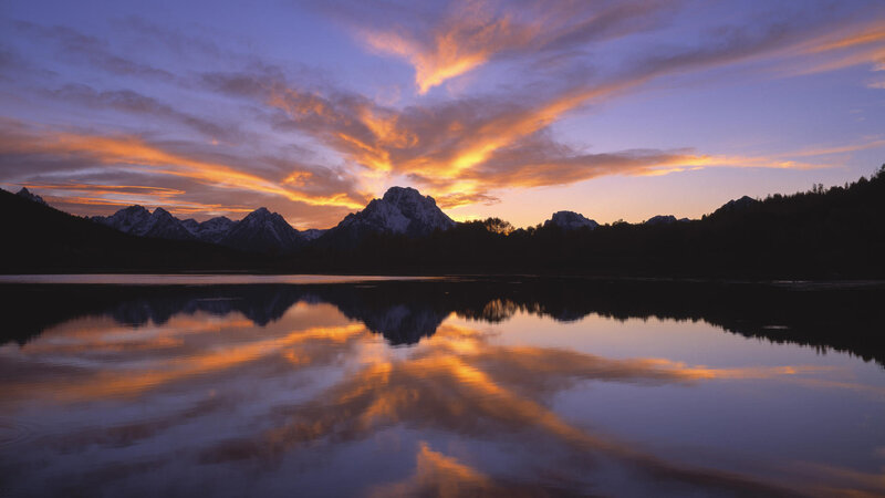 Mountain Range at Sunset — Orange, Serene, Photograph
