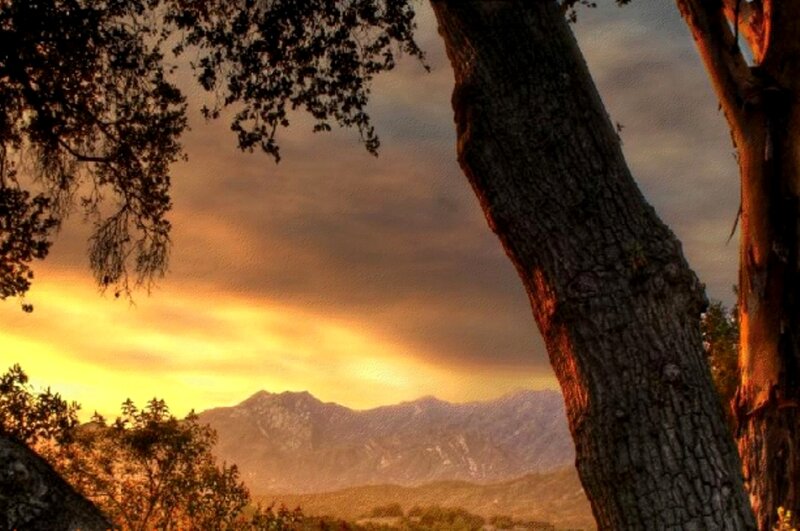 Mountain Range at Sunset — Orange, Serene, Photograph, Tree