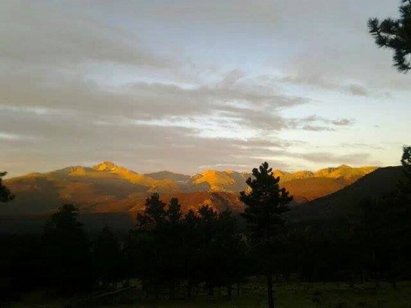 Mountain Range at Sunset — Orange, Serene, Photograph, Trees, Clouds