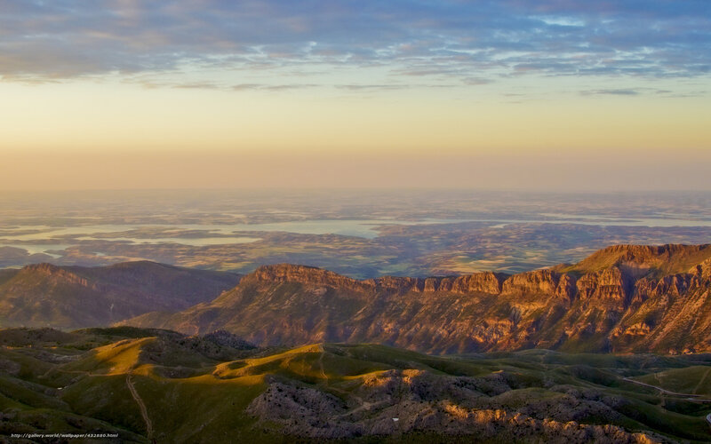 Mountain Range at Sunset — Orange, Serene, Photograph, Valley