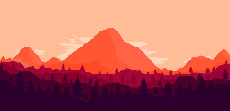 Mountain Range at Sunset — Orange, Serene, Vector Art