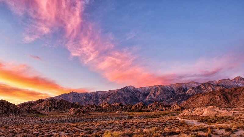 Mountain Range at Sunset — Pink, Dramatic, Photograph, Sky