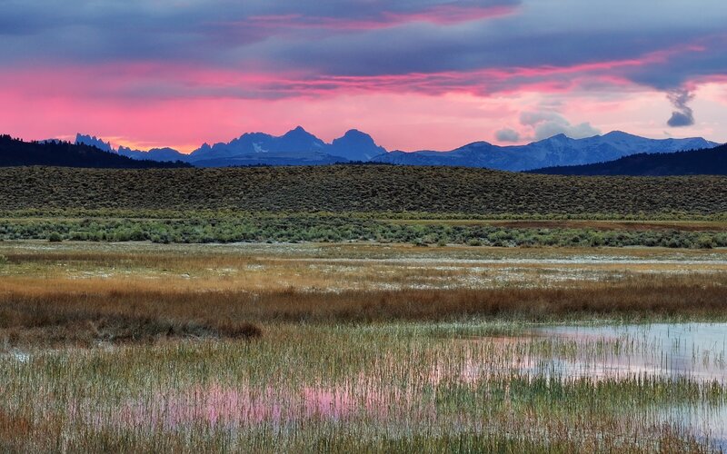Mountain Range at Sunset — Pink, Dramatic, Photograph