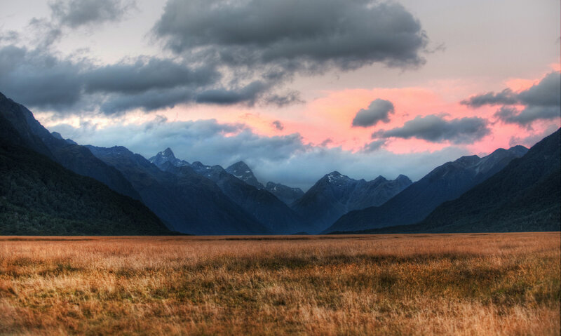 Mountain Range at Sunset — Pink, Dramatic