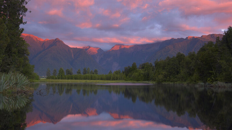 Mountain Range at Sunset — Pink, Serene, Photograph