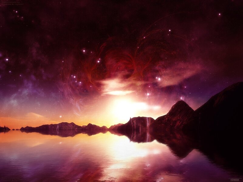 Mountain Range at Sunset — Purple, Dramatic, Digital Art, Mountains