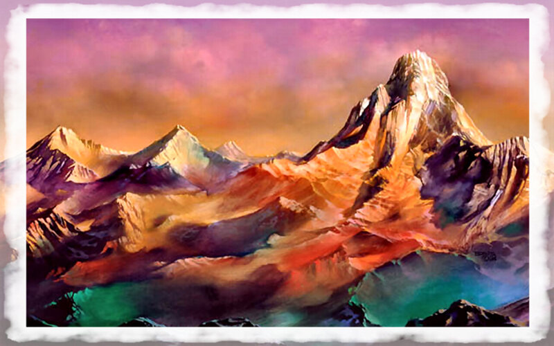Mountain Range at Sunset — Purple, Dramatic, Painting