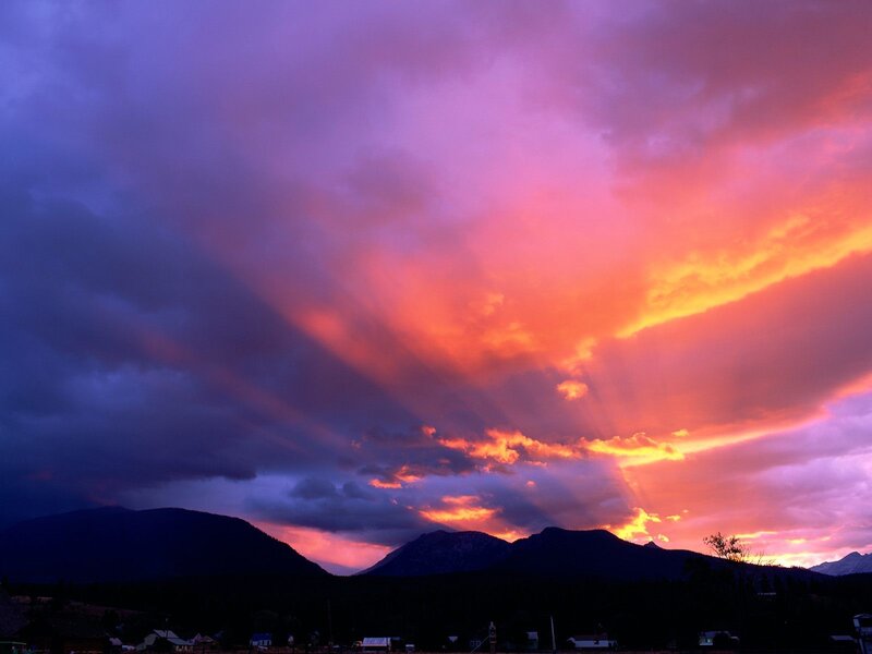 Mountain Range at Sunset — Purple, Dramatic, Photograph, Clouds, Mountains
