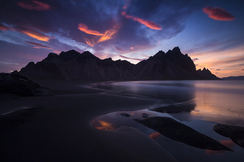 Mountain Range at Sunset — Purple, Dramatic, Photograph, Mountains, Beach