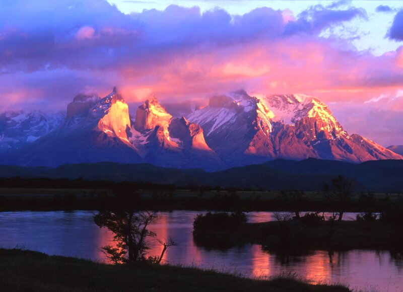 Mountain Range at Sunset — Purple, Dramatic, Photograph, Mountains, River