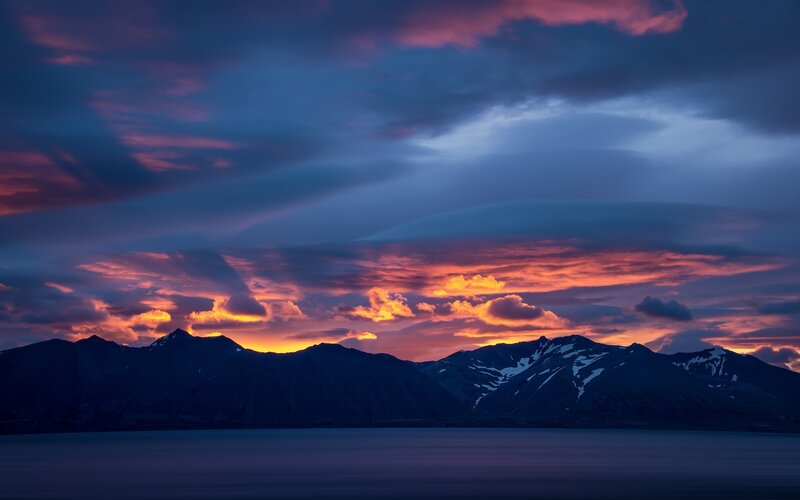 Mountain Range at Sunset — Purple, Dramatic, Photograph, Sky, Clouds