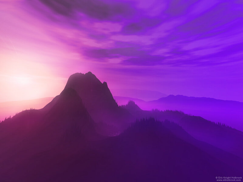 Mountain Range at Sunset — Purple, Serene, Digital Art, Mountains
