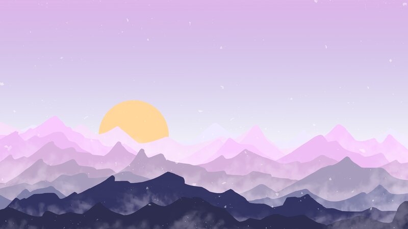 Mountain Range at Sunset — Purple, Serene, Digital Art, Sun