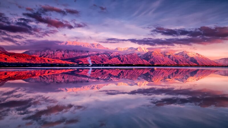 Mountain Range at Sunset — Purple, Serene, Photograph, Clouds