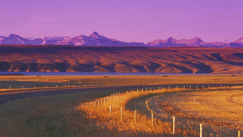 Mountain Range at Sunset — Purple, Serene, Photograph, Field