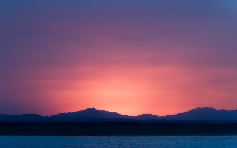 Mountain Range at Sunset — Purple, Serene, Photograph, Mountains, Sky