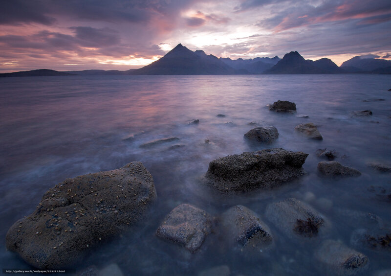 Mountain Range at Sunset — Purple, Serene, Photograph, Rocks