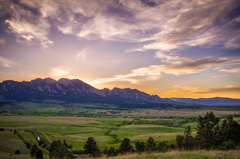 Mountain Range at Sunset — Purple, Serene, Photograph, Sky, Field