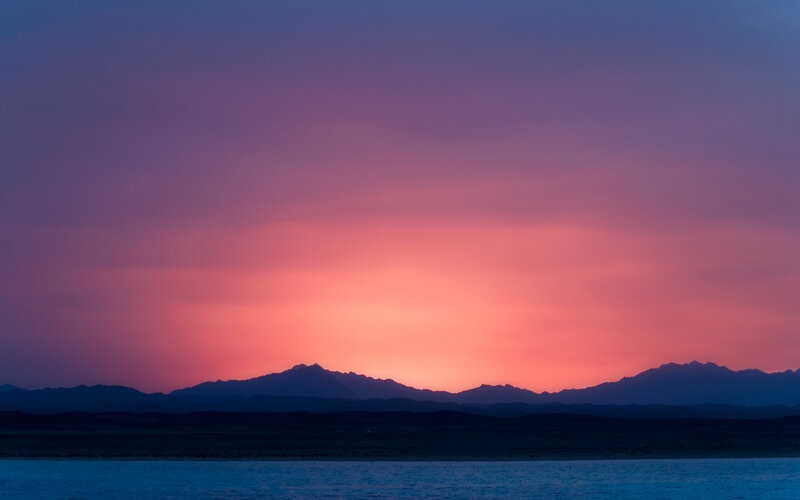 Mountain Range at Sunset — Purple, Serene, Photograph, Sky, Mountains