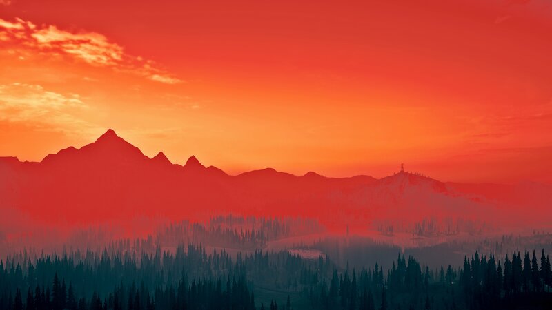 Mountain Range at Sunset — Red, Dramatic, 3d Render